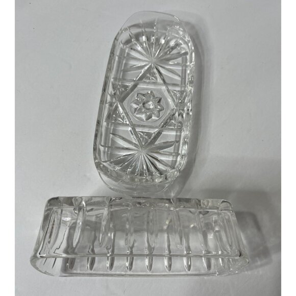 Vintage Anchor Hocking Star of David Sunburst Covered Butter Dish - Picture 5 of 6